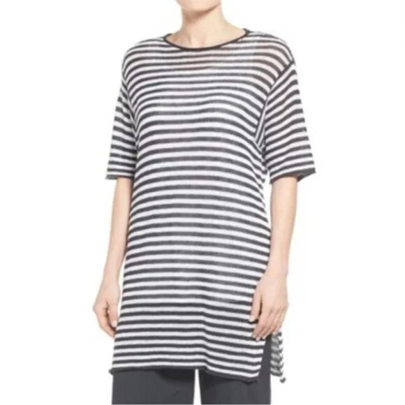 eileen fisher organic linen striped dress Eileen Fisher Women's Striped Organic Cotton Slub Tee Dress – Channers main image 0